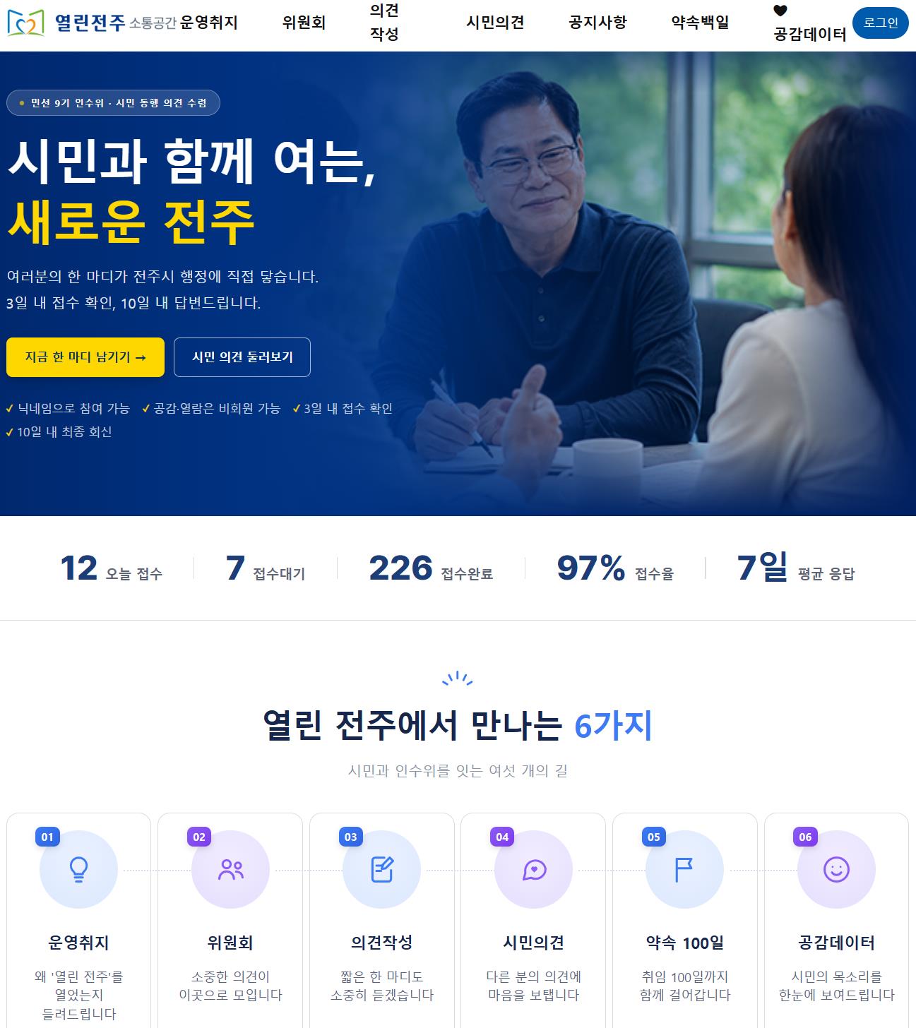 0625_인수위 '열린전주 소통공간' 플랫폼 메인화면
